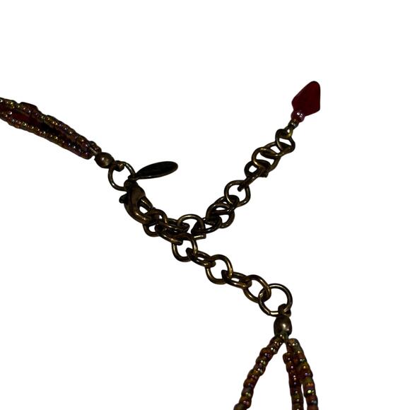 Chico’s unique beaded multistrand pendant necklace tassels red & goldtone - Picture 3 of 7